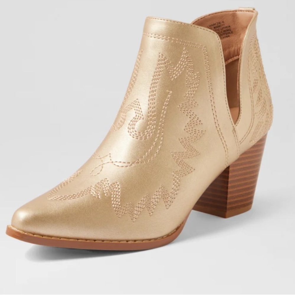 Metallic Gold/Cream Western Ankle Booties
